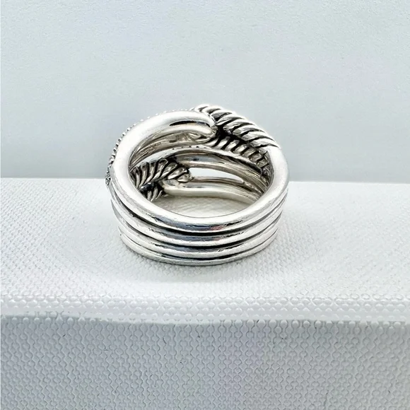 David Yurman Sterling Silver Double Loop Labyrinth Diamond Ring - Picture 5 of 15